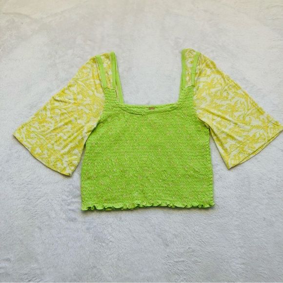 Free People, Marigold Square Neck, Floral Print Smocked Top, Size XL - Picture 4 of 13